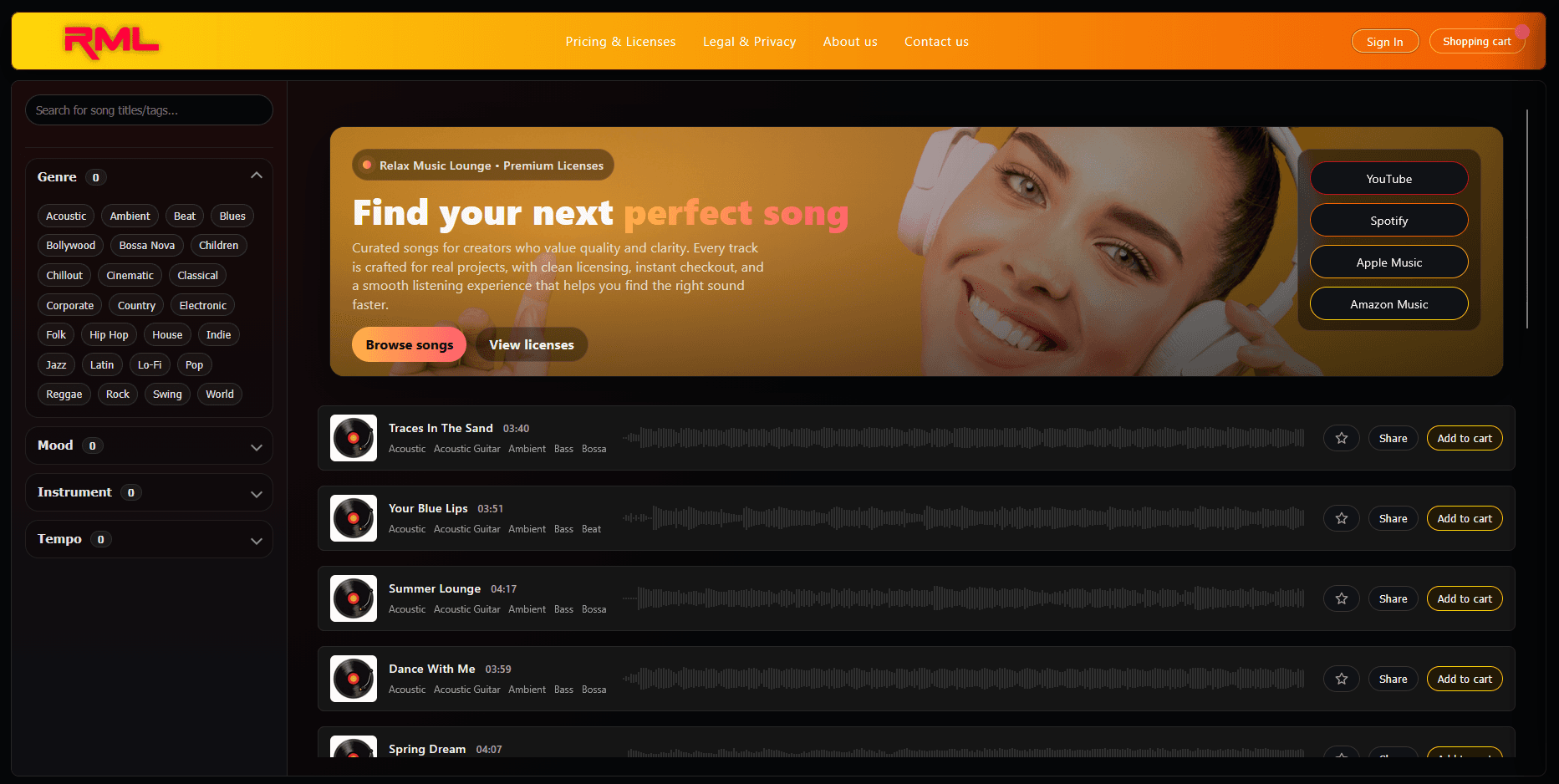 Relax Music Lounge Website Vorschau